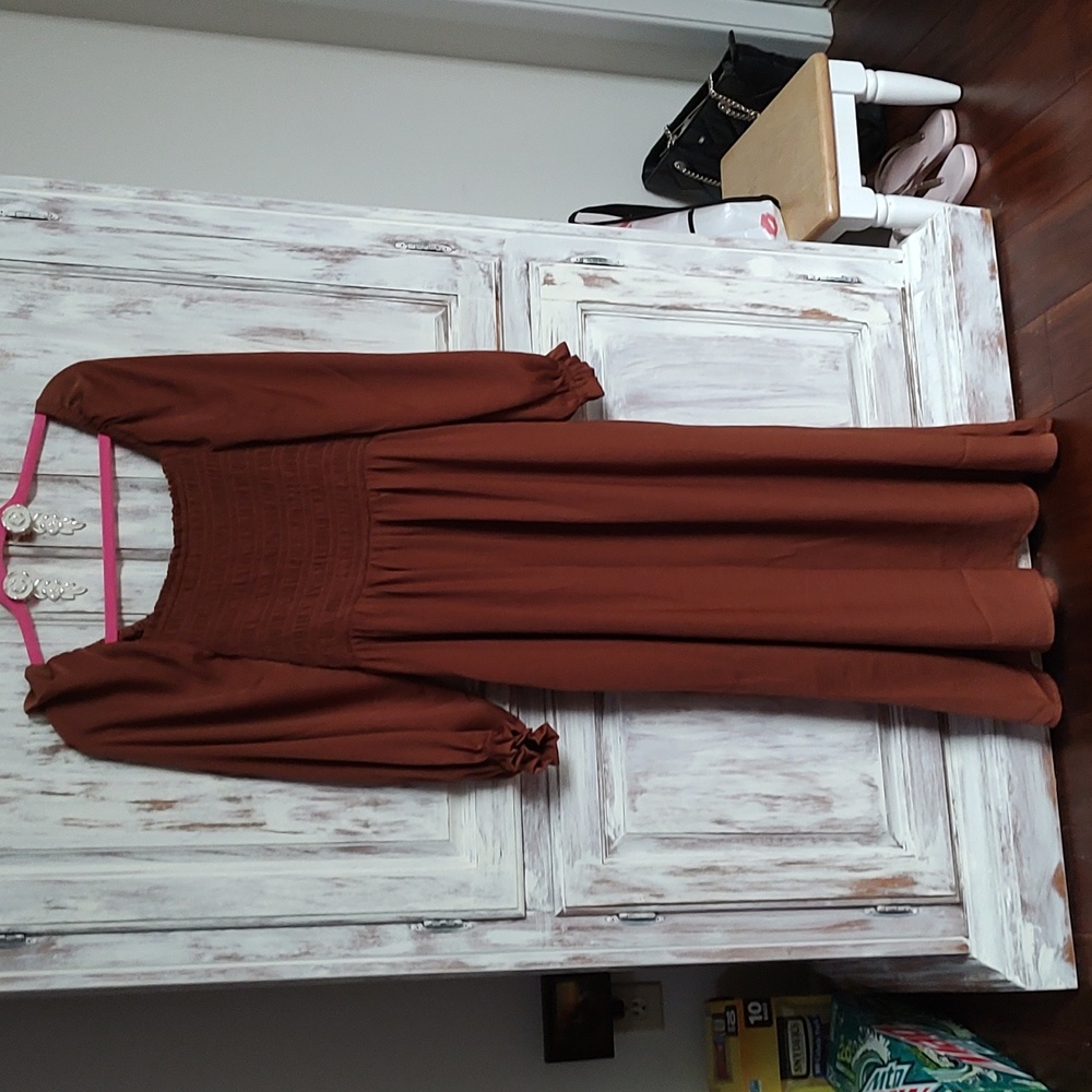 Peasant style silk like maxi dress